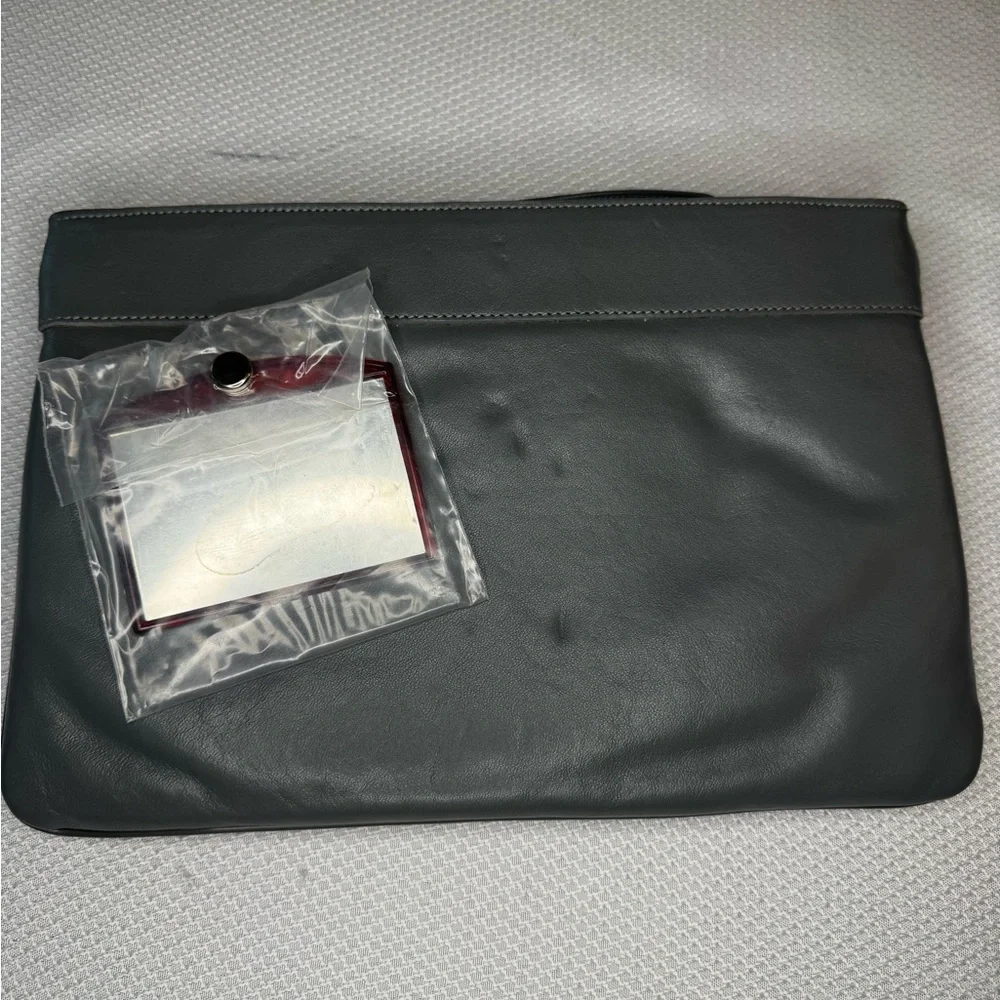 Vintage Etienne Aigner Gray Leather Wristlet Clutch Bag Mirror 1980s